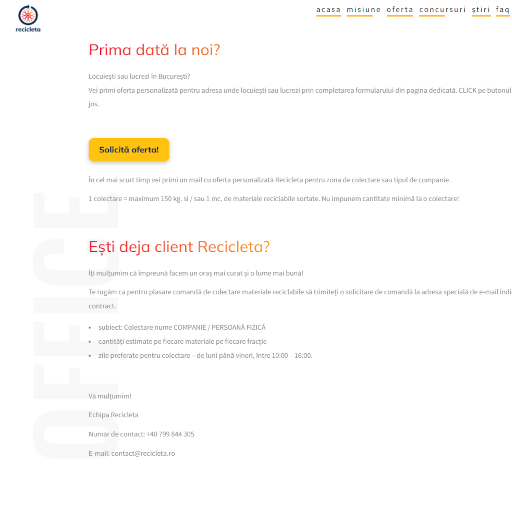 Recicleta contact page